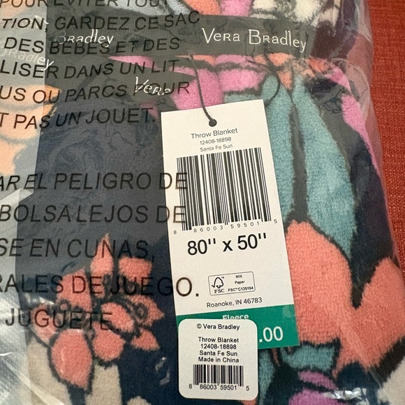 NWT Vera Bradley Fleece Floral Throw - Blue, Orange, Pink - Picture 3 of 4